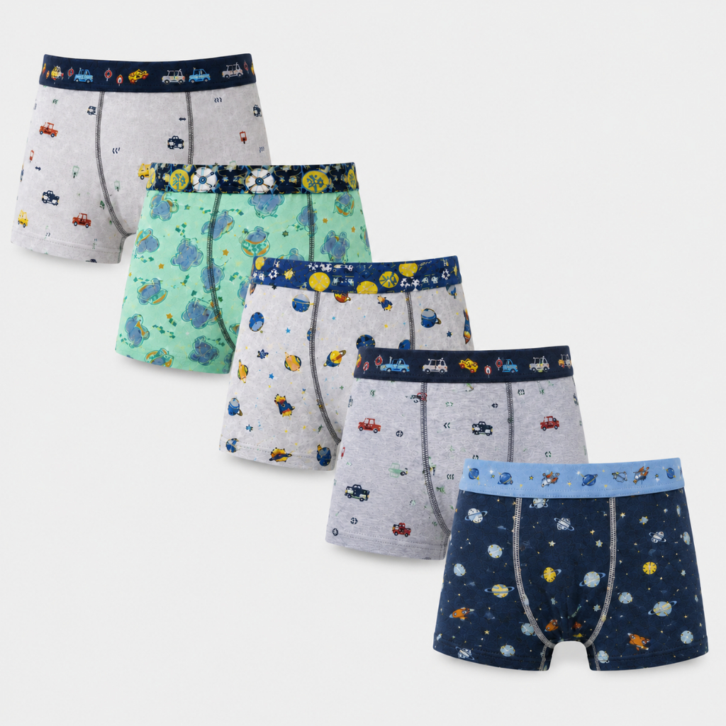 Kit 5 Cuecas Boxer Masculina Infantil Estampadas Sortidas Tecido de Algodão Confortável