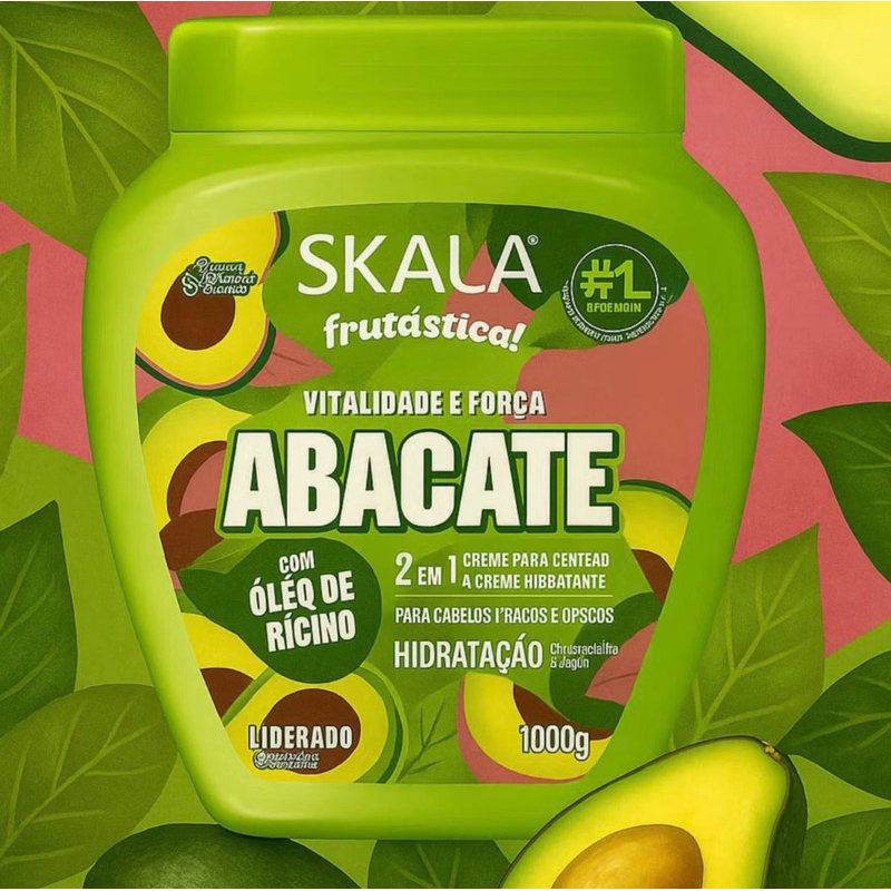 Creme Skala Frutástica Abacate 1Kg 2 em 1 Hidratação Nutrição Óleo de Rícino Original