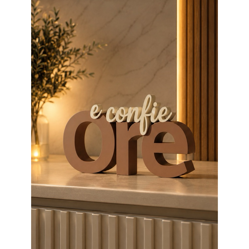 Enfeite Decorativo de Mesa “Ore e Confie” 20x10cm | Decoração Cristã| Presente Evangélico | Palavra Decorativa