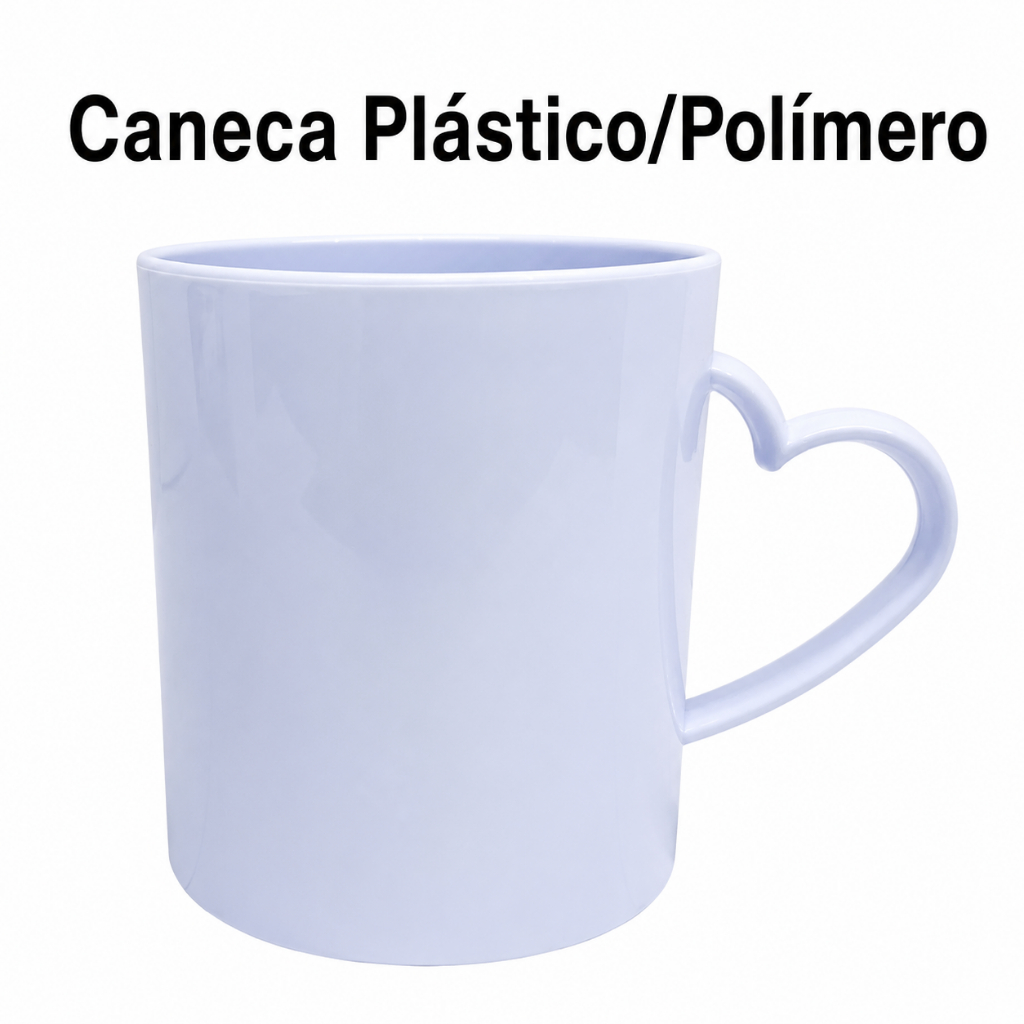 KIT 10 CANECAS PLÁSTICO PARA SUBLIMAÇÃO POLÍMERO ALÇA CORAÇÃO 325ML BRANCA SUPER PREMIUM