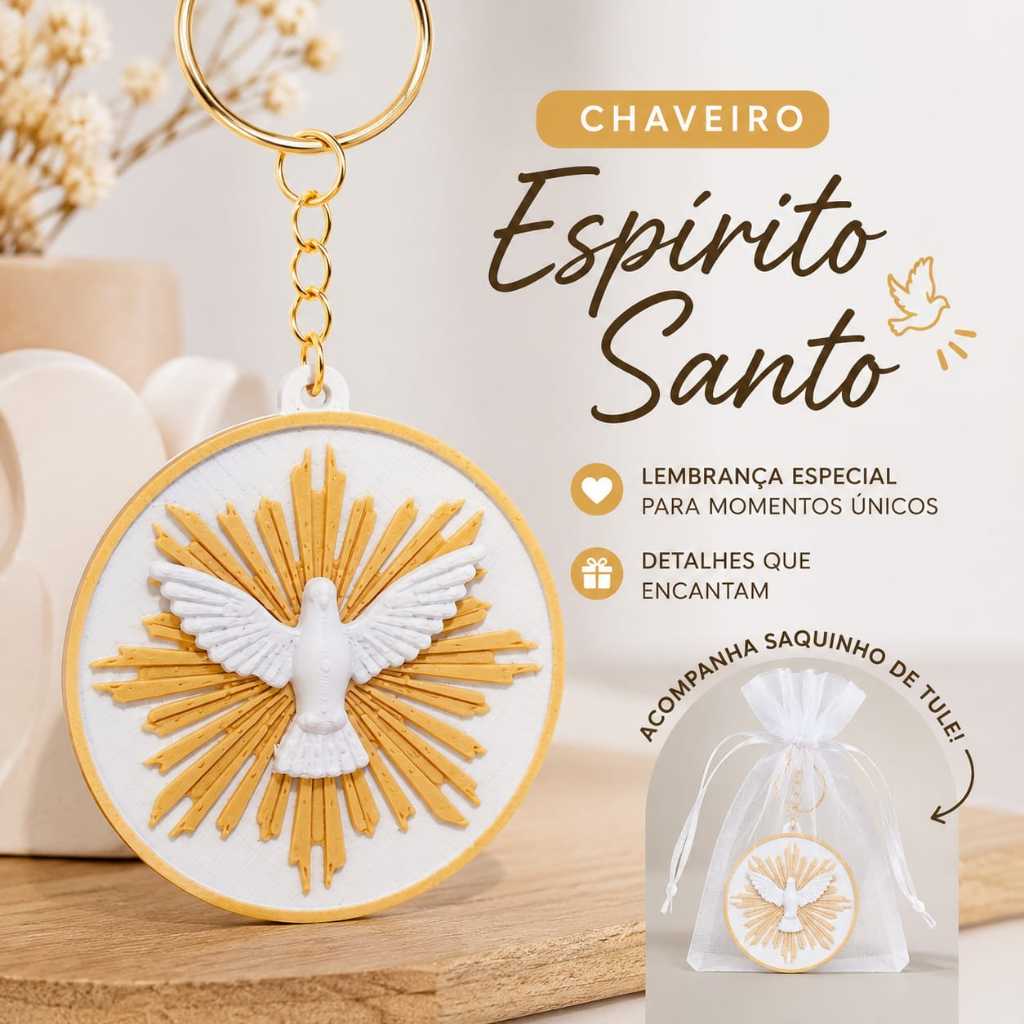 Kit com 10/20 Chaveiro  Espírito Santo com saquinho de tule | Lembrancinha Batizado, Primeira Comunhão e Crisma