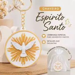 Kit com 10/20 Chaveiro Espírito Santo com saquinho de tule | Lembrancinha Batizado, Primeira Comunhão e Crisma