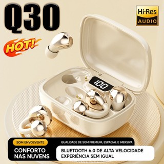 Q30 Fone Bluetooth 2 em 1 Clip Ouvido Aberto Intra-Auricular, Estojo Digital LED Som Hi-Fi Bluetooth