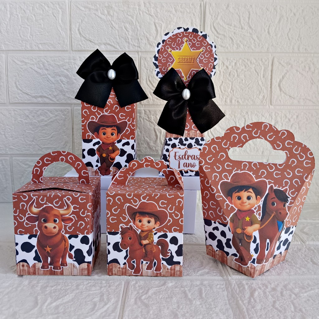 Kit Caixas Personalizadas Cowboy Country Cavalo Haras (SEMI-MONTADO) Tema infantil Aniversário Papelaria Lembrancinhas