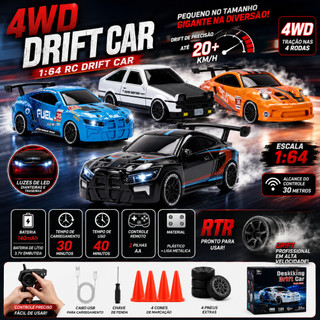 Mini carrinho de controle remoto 7cm 1/64 Drift recarregável leds Porsche Hotwheels BMW colecionável velozes e furiosos