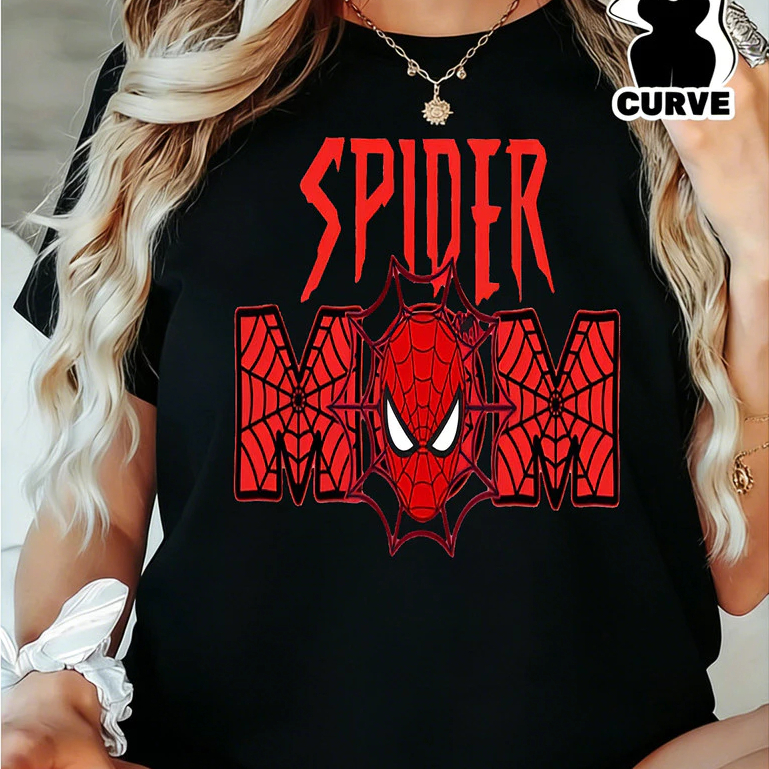Camiseta Feminina Homem Aranha Vermelho e Preto Estilosa Confortável Tendência Estampa Moderna Spider Mom