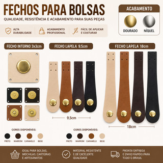 Fecho para Bolsa com Botão Imantado e Fecho Interno Magnético para Artesanato e Costura Cores