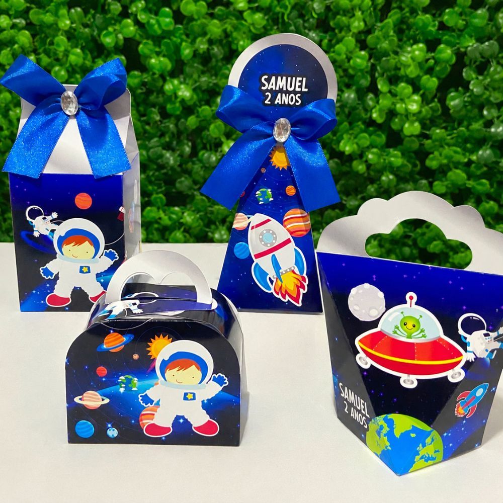 Kit Caixas Personalizadas ASTRONAUTA Lembrancinhas Festa Infantil Aniversário Desmontadas