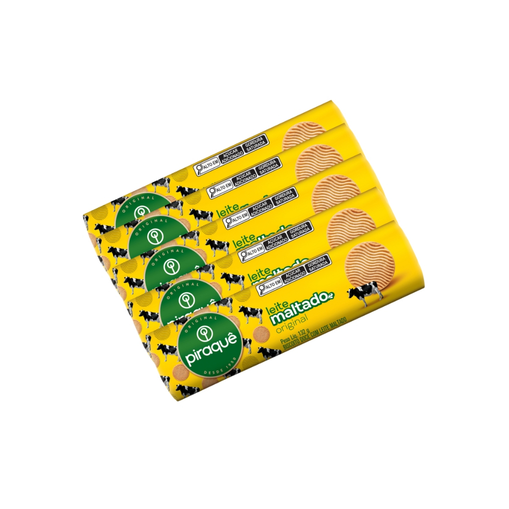 Kit 5un Biscoito Leite Maltado Original Piraquê 132g