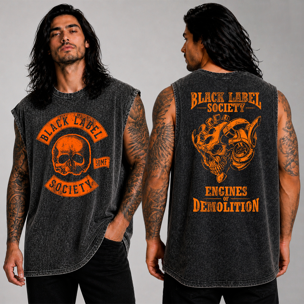 Camiseta Regata Estonada Vintage Masculina Oversized Estilo Heavy Metal Streetwear Black Label Tour