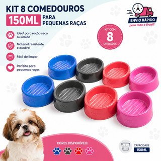 Kit 8 Comedouro Pote de Ração e Água Pequeno Para Cachorro e Gato 150ml Pequeno Porte
