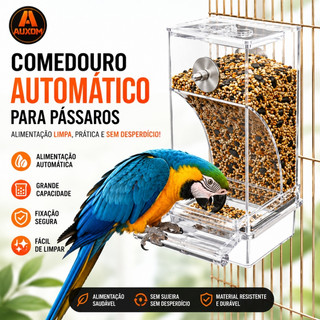 AUXOM Comedouro Automático para Pássaros 350g Anti Sujeira Gaiola Calopsita Canário Periquito Transparente