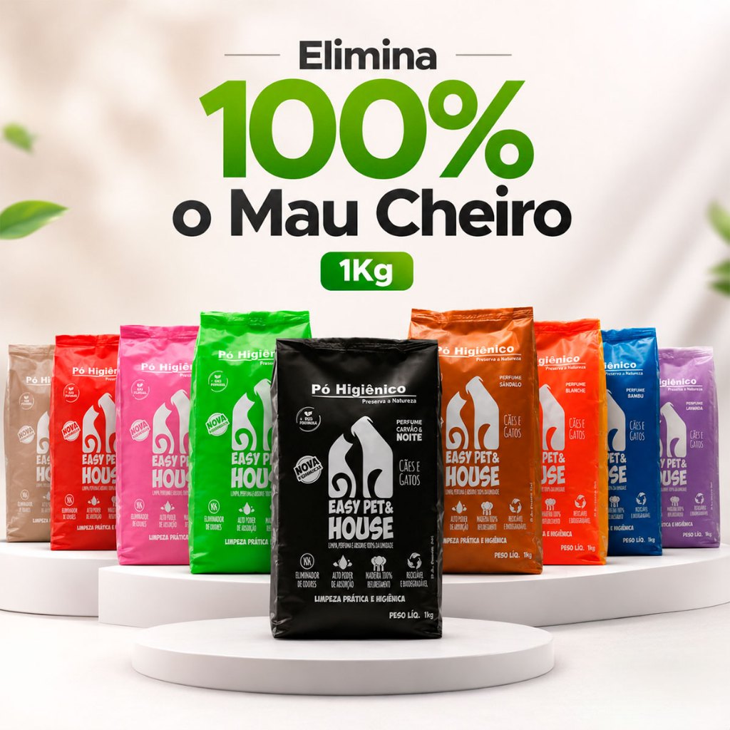 Pó Higiênico Eliminador de Odores Cães e Gatos Aromas 1kg Limpeza à Seco Ação Bactericida