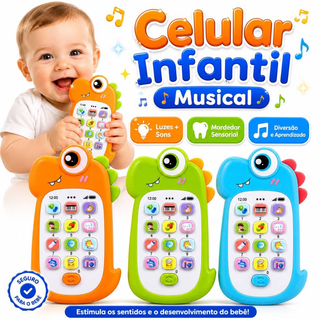 Celular Infantil Mordedor Sensorial Telefone Infantil Brinquedos Para Bebê Mordedor Para Bebê