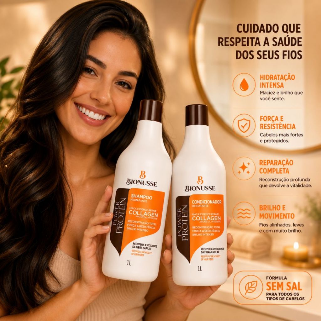 Shampoo e Condicionador Hidratação Intensa 1 Litro - Sem Sal - Biotina - Colágeno