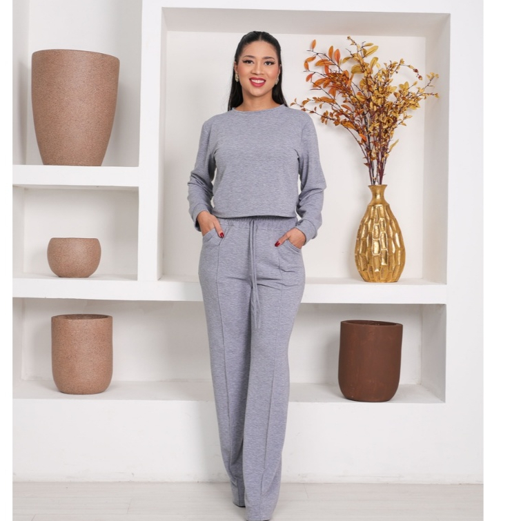 Conjunto moletinho feminino inverno outono moda manga longa moda blogueira