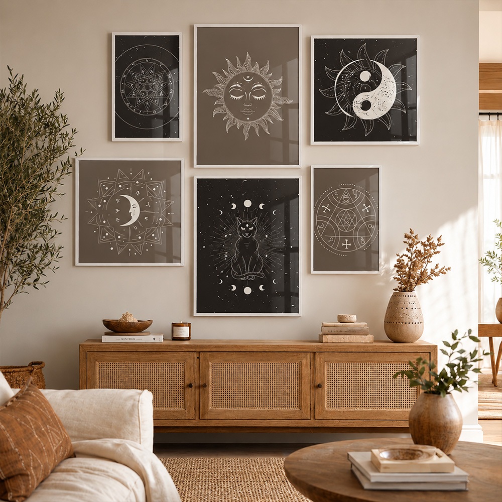 Imagem Quadro Decorativo Mandala Espiritual Cósmica Zen Kit 6 Peças Sala Quarto Escritório