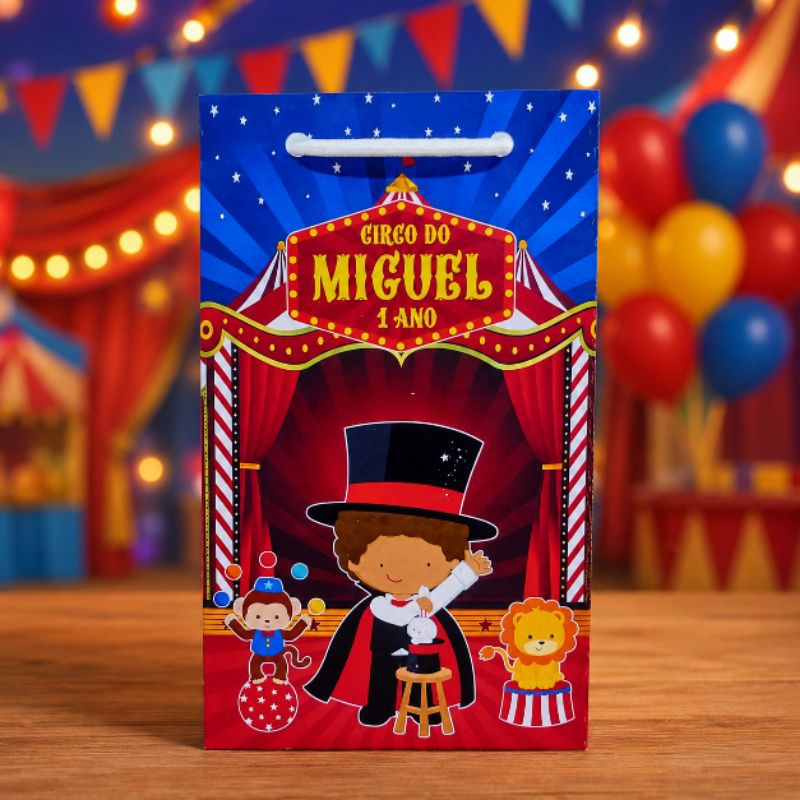Sacolinhas Personalizadas Tema Circo Mágico-Lembrancinha-Festa de Aniversário-Pegue e Monte.
