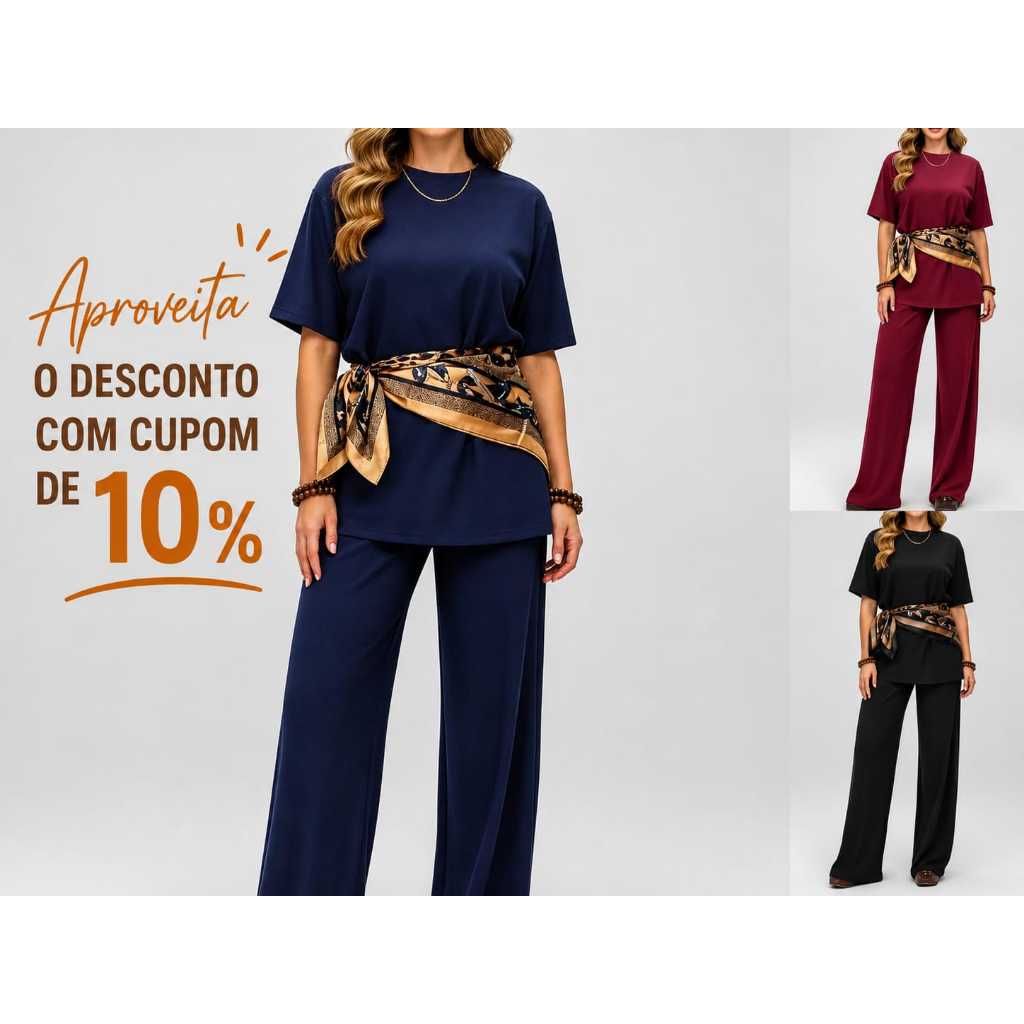 Conjunto Feminino Calça Pantalona e Blusa Viscolycra Premiun !!!MODA TENDENCIA 2026!! DESCONTO COM CUPOM