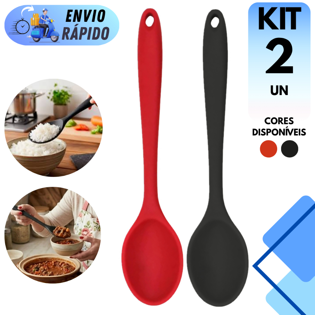 COLHER DE ARROZ GRANDE EM SILICONE 28CM PARA PANELA ANTIADERENTE RESISTENTE UTENSÍLIO DE COZINHA