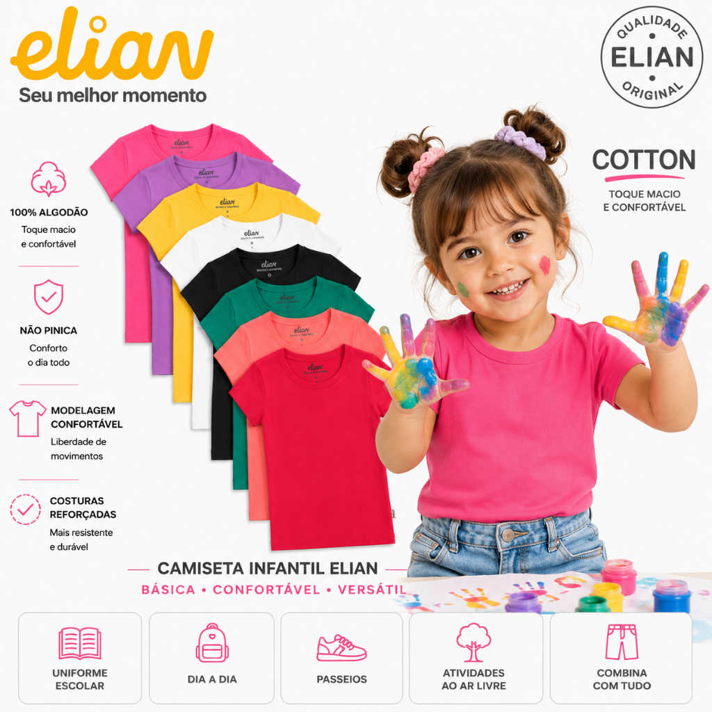 Blusa Infantil Baby Look Cotton Elian Roupa Infantil Menina Blusinha Infantil Menina Linda Roupa Menina