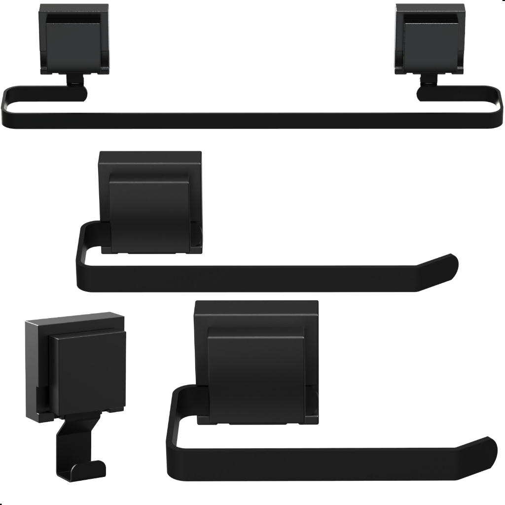 Kit Acessórios Para Banheiro Com Ventosa Preto 4 Peças Max
