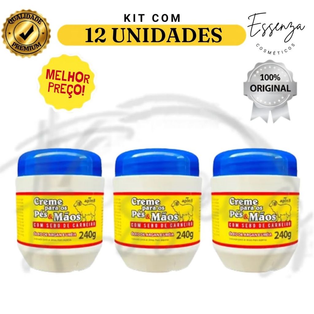 12 UND Creme Hid. Sebo De Carneiro APINIL AZUL 240g - Original -  Para Hidratação De Rachaduras