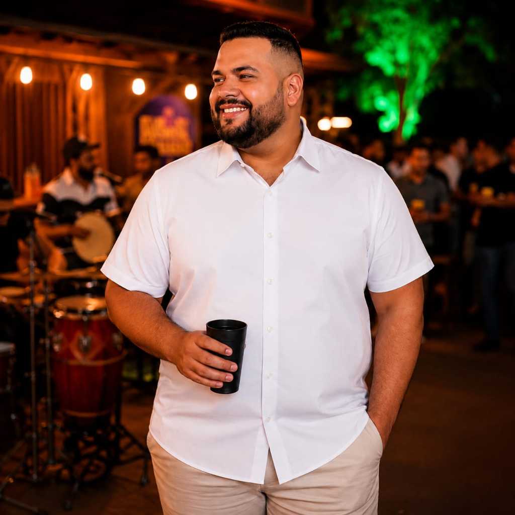 Camisa Social Masculina Plus Size Manga Curta Passa Fácil