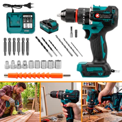 Parafusadeira Furadeira Impacto Brushless 60v Sem Fio A Bateria 55Nm 10mm Profissional Com Maleta + Acessórios