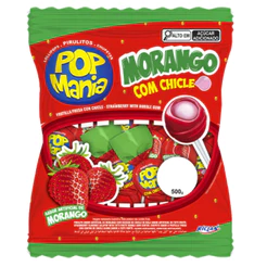 Pirulito Pop Mania Morango Azedinho Com Recheio Chiclete 500g Riclan