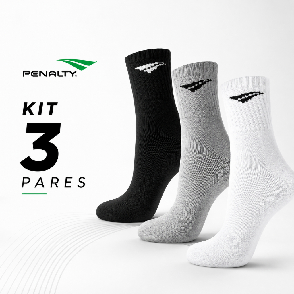 Kit 3 Pares Meia Esportiva Penalty Cano Médio 33-38 e 39-44