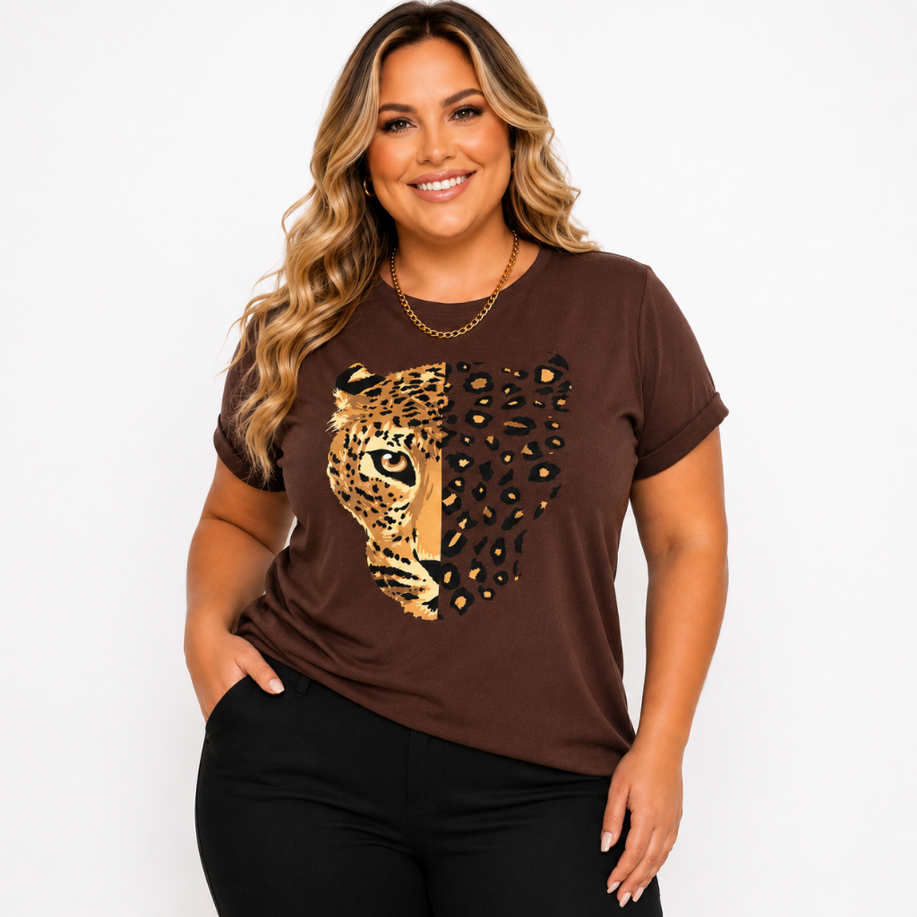 Blusa Plus Size Feminina Onça Inverno Basica Estampada 100% Algodão G1 G2 G3