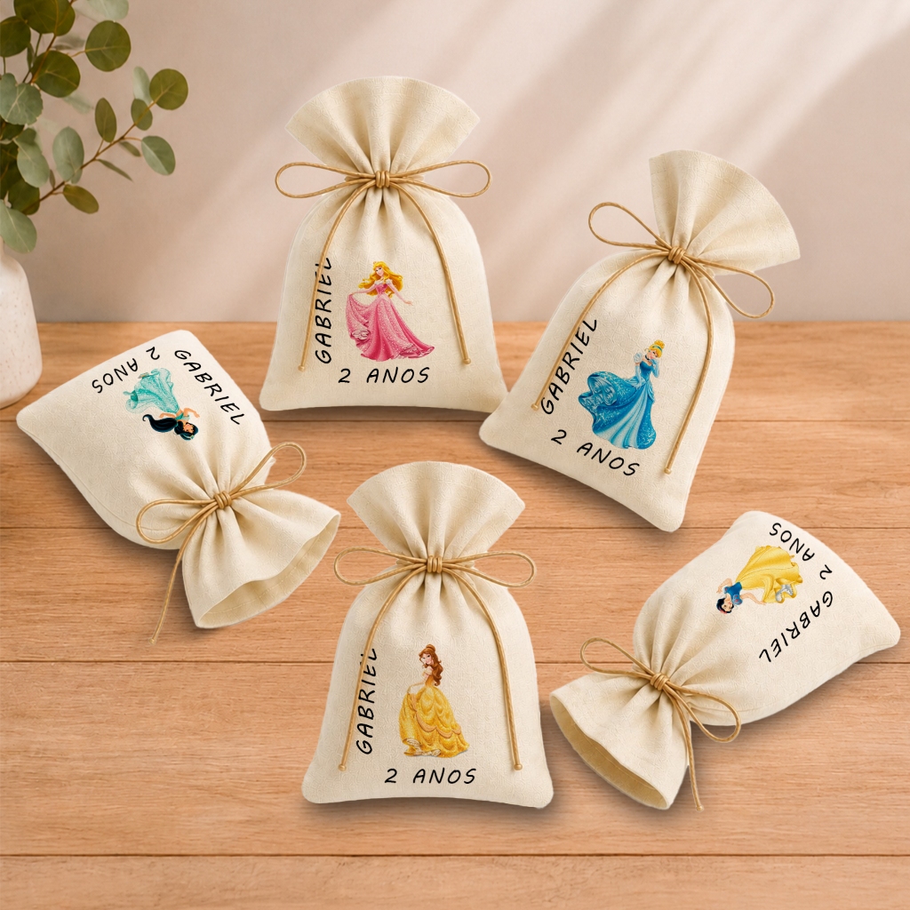 Kit 20 Saquinhos Lembrancinha Personalizada Festa Infantil Aniversário Princesas Disney 11x17