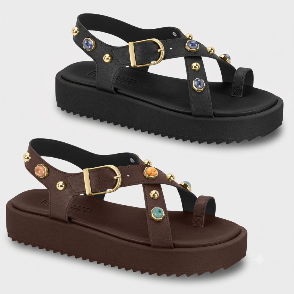 Sandália Papete Feminina Moleca Tratorada Flatform Pedrarias Original
