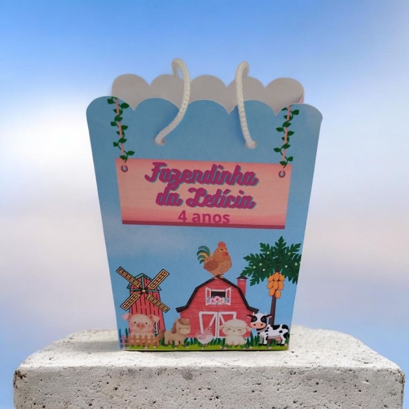 sacolinha personalizada fazendinha rosa - lembrancinha aniversário o infantil OBS: as caixinhas são enviadas desmontadas