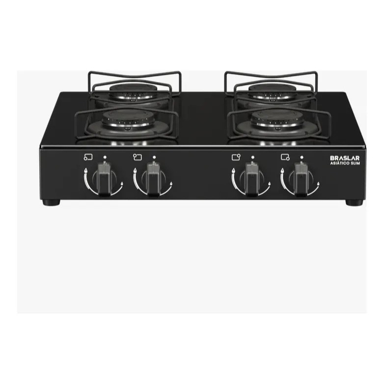 FOGAO COOKTOP ASIATICO VIDRO 4 BOCAS PRETO BRASLAR