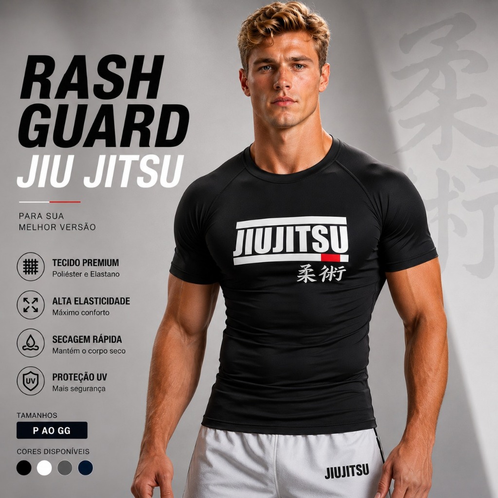 Camisa Compressão Rash Guard Masculina Manga Curta Jiu Jitsu MMA Academia Poliéster