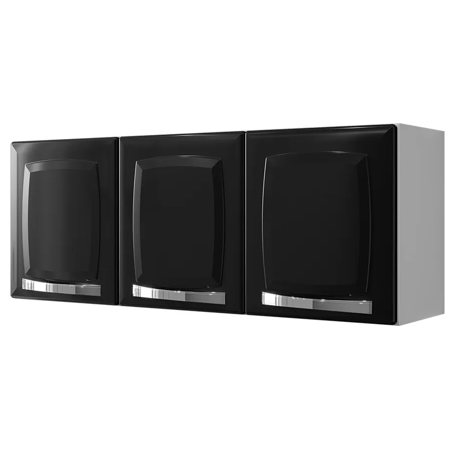 Armário Aéreo Itatiaia Rose 105cm Preto - 3 Portas com Acabamento Cromado e Pintura Eletrostática