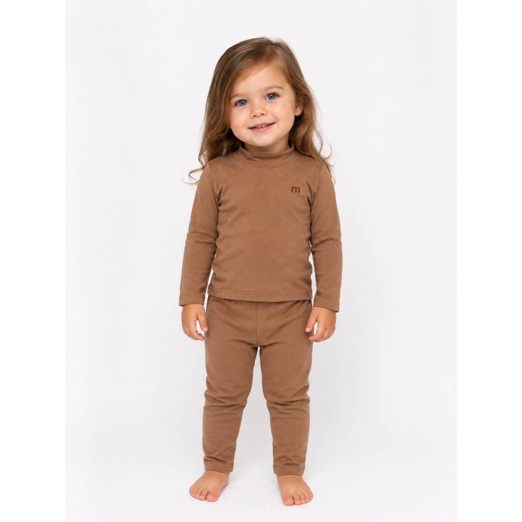 CONJUNTO MENINA BLUSA E CALÇA INVERNO VERÃO TAM 1 AO 8 SEGUNDA PELE SUEDE SOFT MACIO CONFORTÁVEL MARROM DESERT