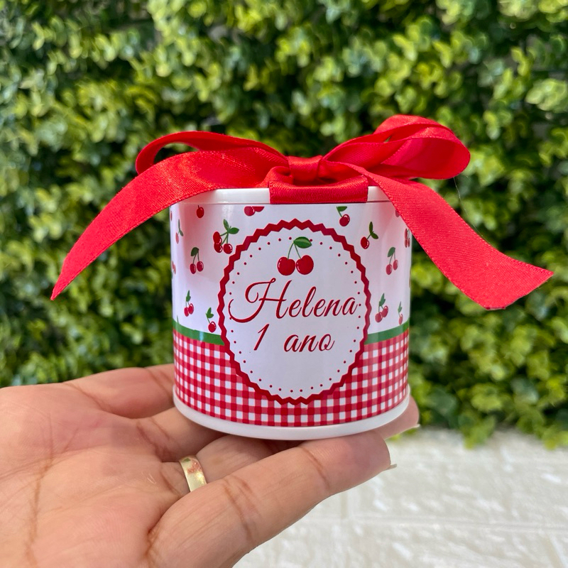 Kit Tubo Lata Personalizada Cerejinha Festa Infantil Lembrancinha Cereja Aniversário Menina Rosa Cerejinha5x6