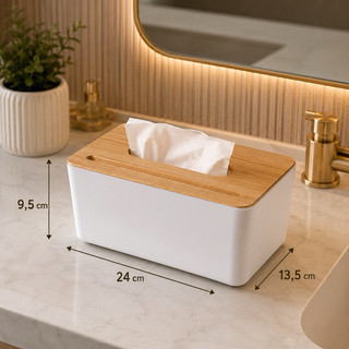 Caixa Porta Lenço Guardanapo Tampa de Bambu – Caixa Organizadora Multiuso Moderno Clean Praticidade