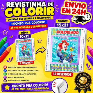 Livro de Colorir A Pequena Sereia Personalizado | Mini Livrinho e Livro Grande | Lembrancinha Infantil