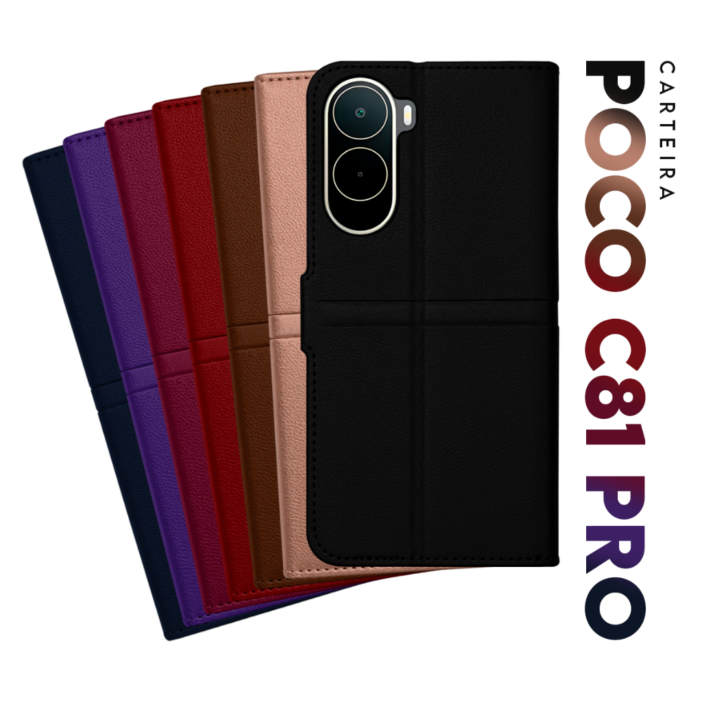 Capa Case Capinha Carteira Flip Cover Couro Sintético PRETA Xiaomi Poco C81 Pro tela 6.9 pol Cell in Power25