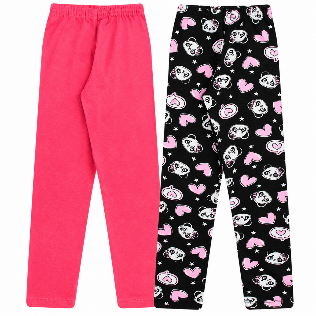 Kit 2 Leggings Infantil Feminina Lisas e Estampadas - Estampas e Cores Sortidas | Tamanhos 1 ao 14