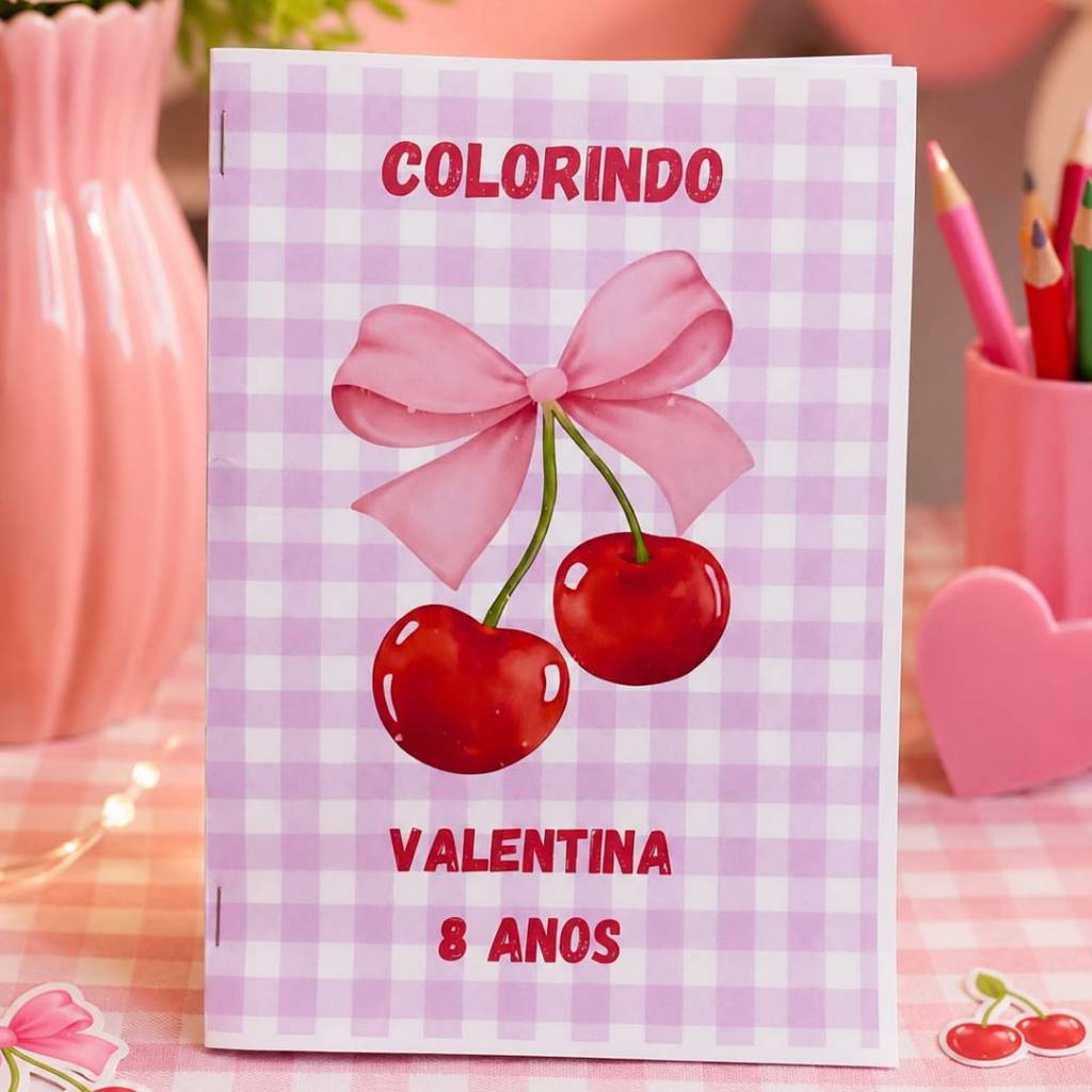 Kit Livrinho Colorir Pintar Cerejinha Lembrancinha Personalizado Festa Infantil Aniversário