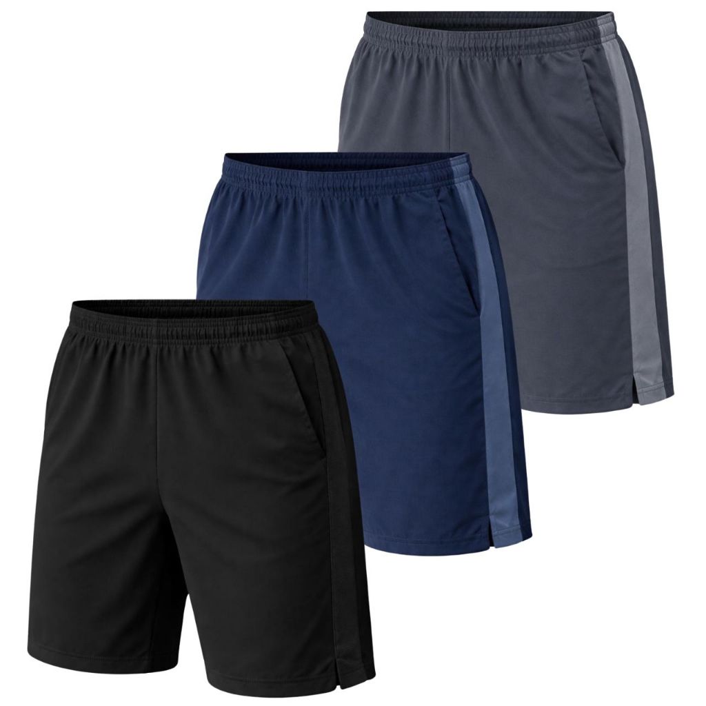 Kit 3 Bermudas Masculina Academia Short Tactel Elastano com Dry Fit Fitness