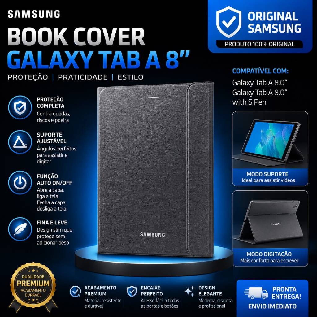 Capa Original Samsung Book Cover Galaxy Tab A 8.0 EF-BT350BSEGBR