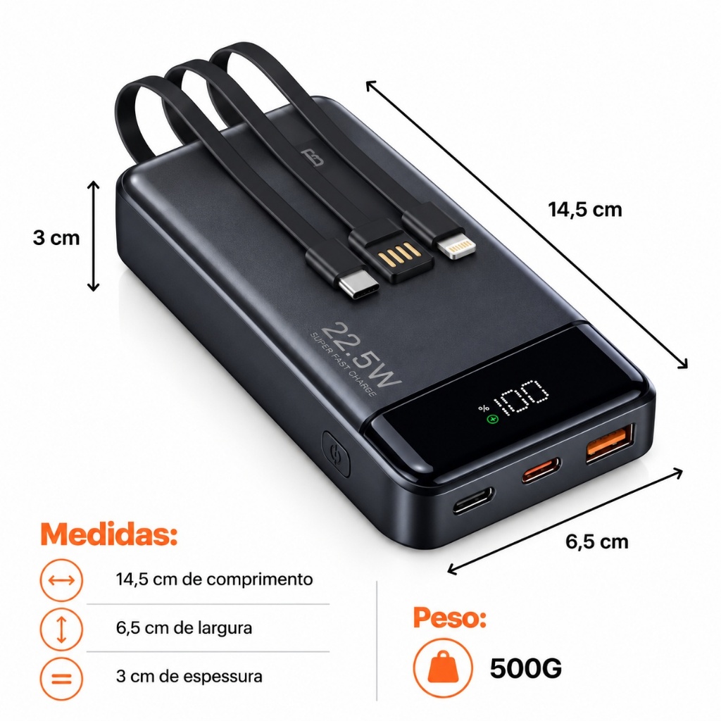 Carregador Portátil Power Bank Turbo 20000mAh 22.5W Premium para iPhone — foto 8