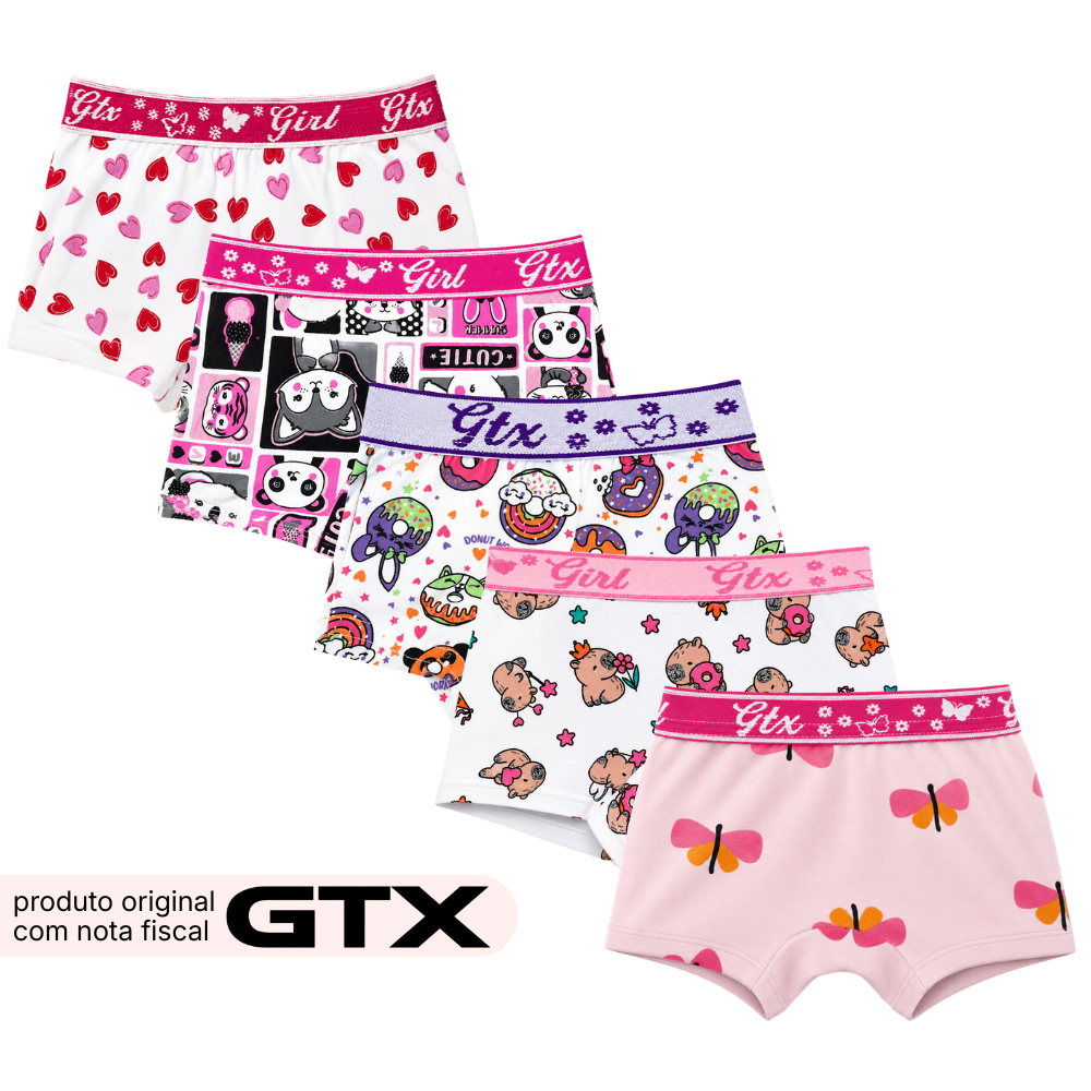 Kit 3 ou 5 Calcinha Box Shortinho Feminina Menina Infantil Boxer Calcinha Algodão Confortável Criança Estampa Sortida