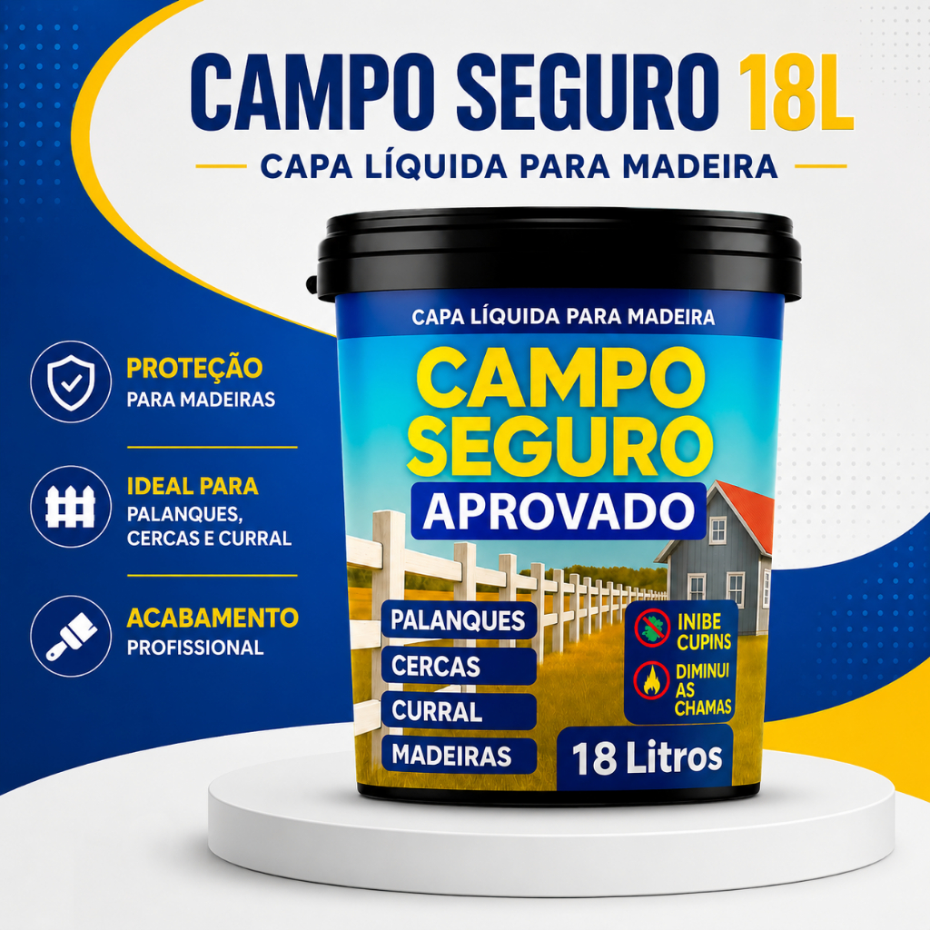 Tinta Madeira Campo Seguro 18L Proteção Contra Sol Chuva Umidade Para Cerca Curral Palanque
